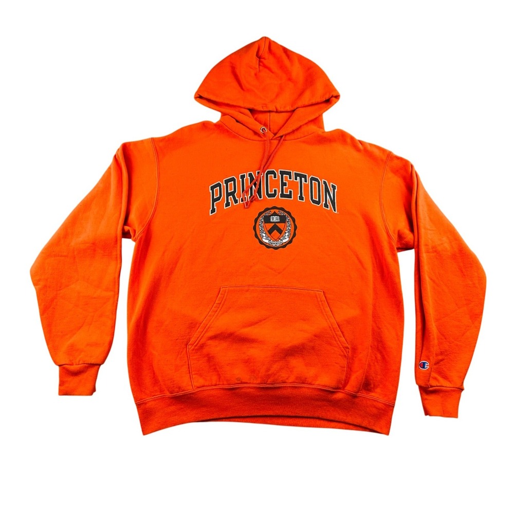 Champion Hoodie Men L Orange Pullover Princeton University Ivy League Athletic
